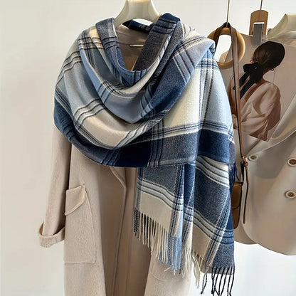 Stylish Jacquard Plaid Fringe Scarf Imitation Cashmere Thickened Warm Shawl Autumn Winter Unisex Versatile Coldproof Neck Scarf MyFave Boutique