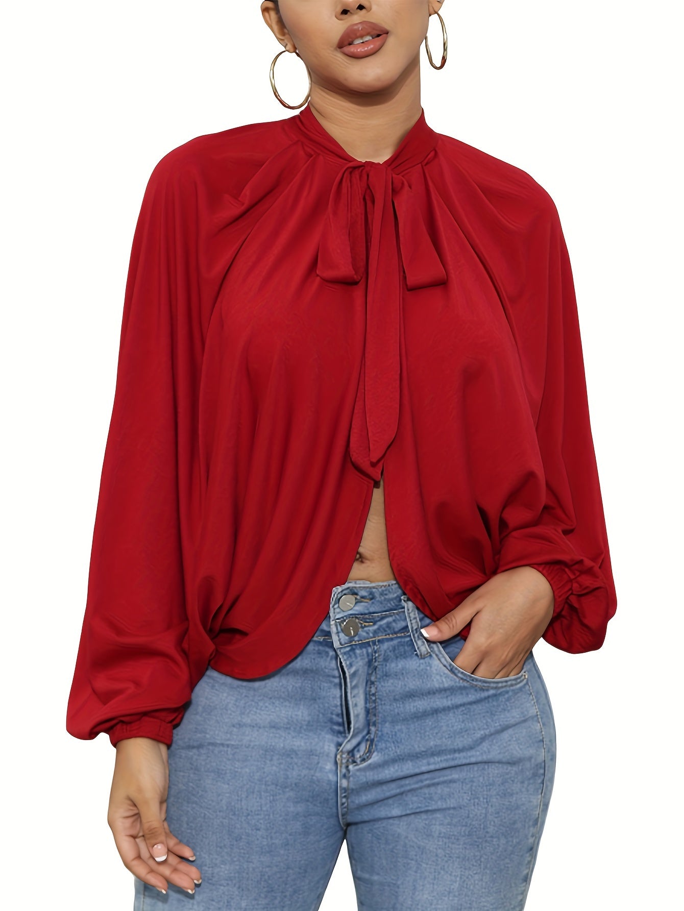 Women's Sexy Solid Color Balloon Sleeve Blouse with Open Back MyFave Boutique