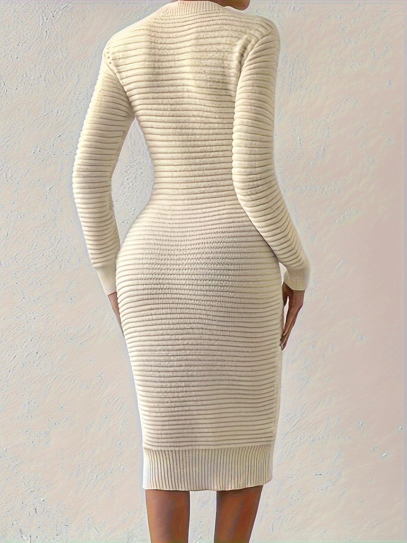 Cable Knit Bodycon Dress, Elegant Solid Color Long Sleeve A-line Dress For Spring & Fall, Women's Clothing MyFave Boutique