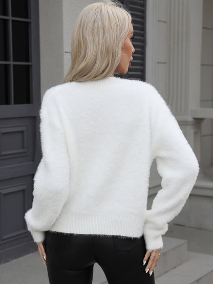 Cozy Rhinestone Crew Neck Sweater for Women - Elegant Long Sleeve Plush Top for Comfortable Winter Wear MyFave Boutique