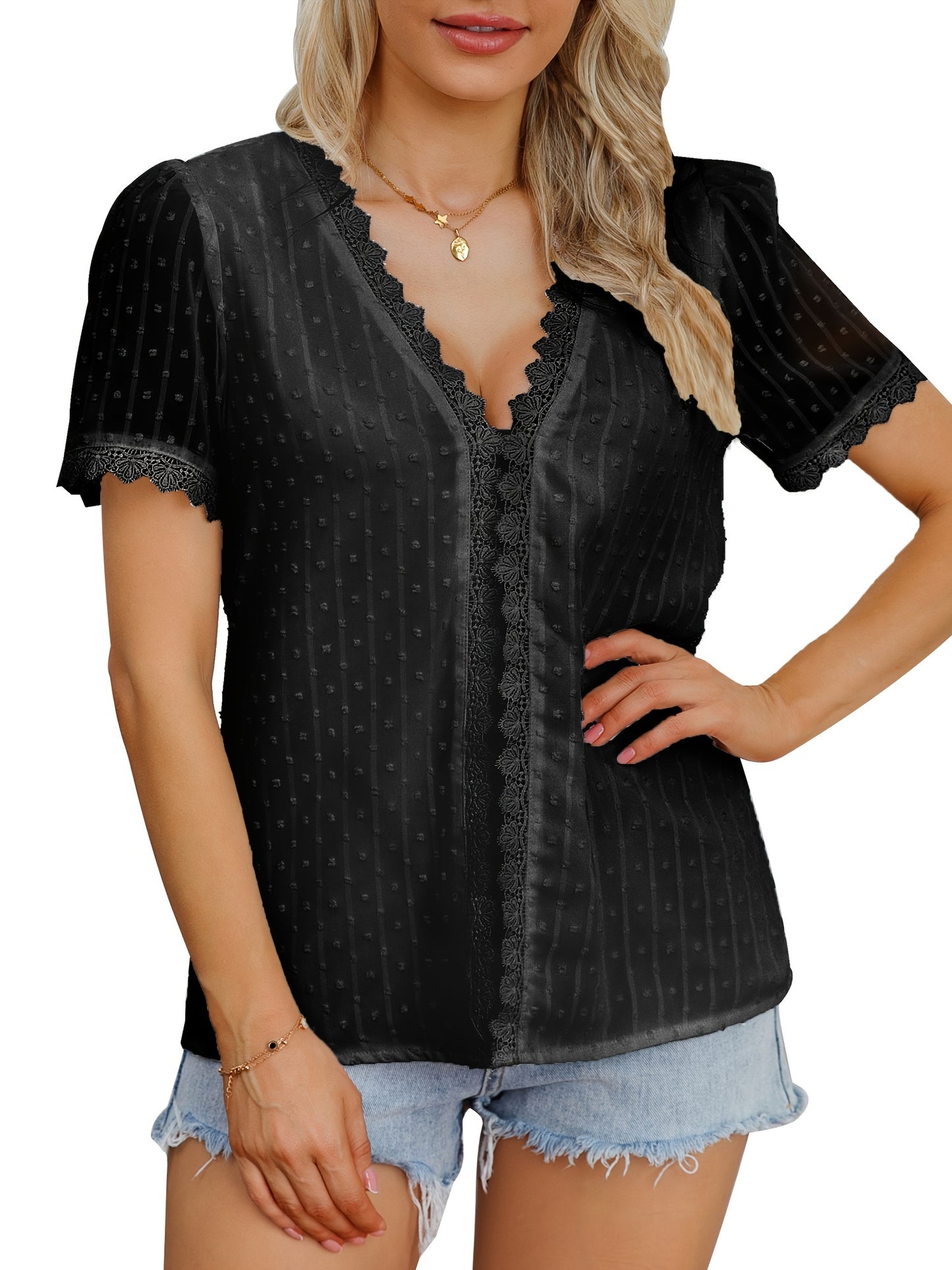 Women's Summer V-neck Chiffon Blouse - Short Sleeve Bohemian Top MyFave Boutique