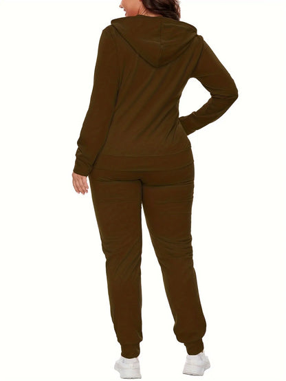 2 pcs Women's 2-Piece Solid Color Hoodie & Jogger Set, Long Sleeve Zip-up Hoodie & Drawstring Pants MyFave Boutique