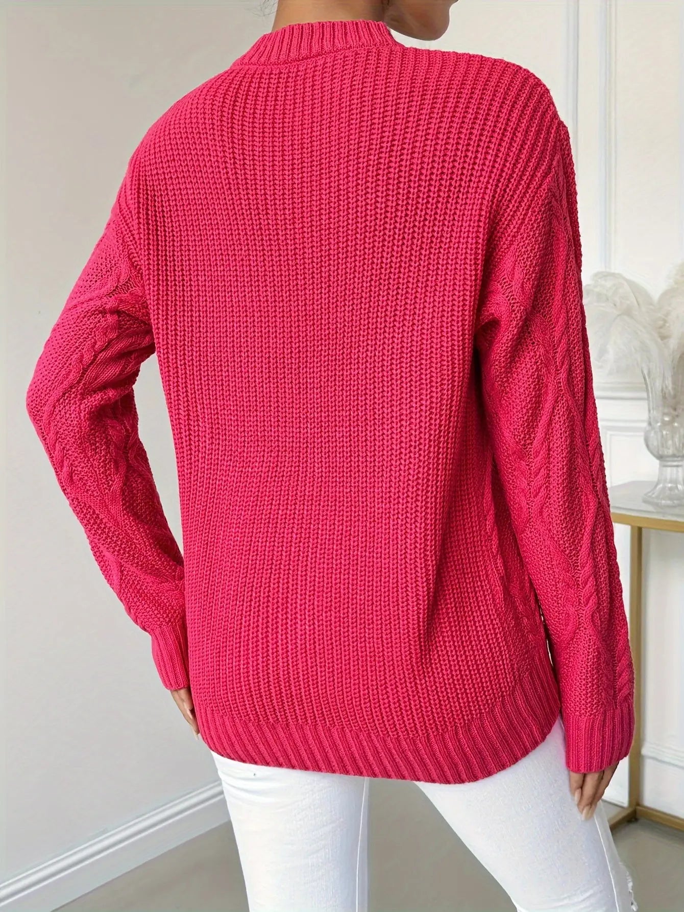 Cable Knit Crew Neck Sweater, Casual Long Sleeve Pullover Sweater For Fall & Winter, Women's Clothing MyFave Boutique