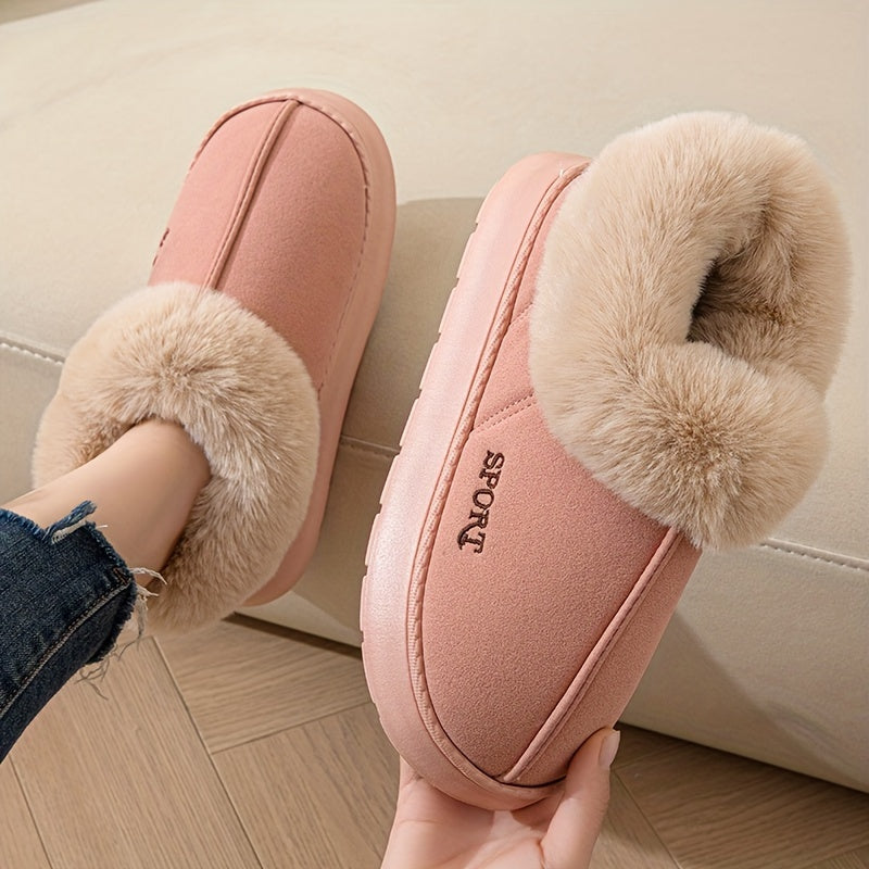 Casual Fluffy Faux Fur Slippers for Women - Solid Color, Slip-On Comfort Warm Cotton Shoes, Hand Washable - EVA Sole Fabric Upper Indoor House Footwear - Cixi Crafted Winter Slippers MyFave Boutique