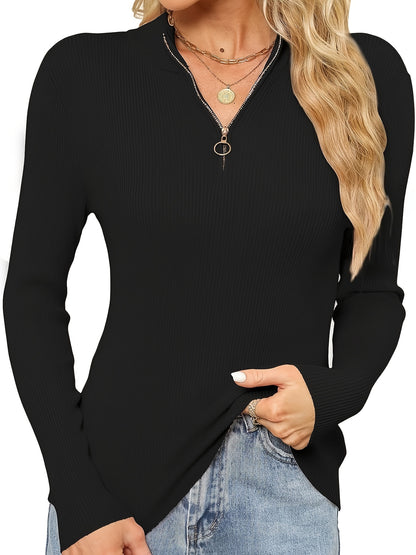 Women's Fall Fashion 2024 Quarter Zip Long Sleeve Pullover Knitted Slim Fitting Sweater TopsH9B458ddd MyFave Boutique