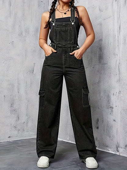 Womens Overalls Demin Wide Leg Cargo Jumpsuit Loose Fit Bib Baggy Jean Overalls Adjustable Straps For Women. MyFave Boutique