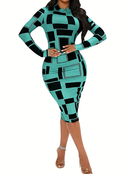 Women's Printed Lapel, Waistband, Slimming Effect, Buttocks Wrapped Fashion Dress MyFave Boutique