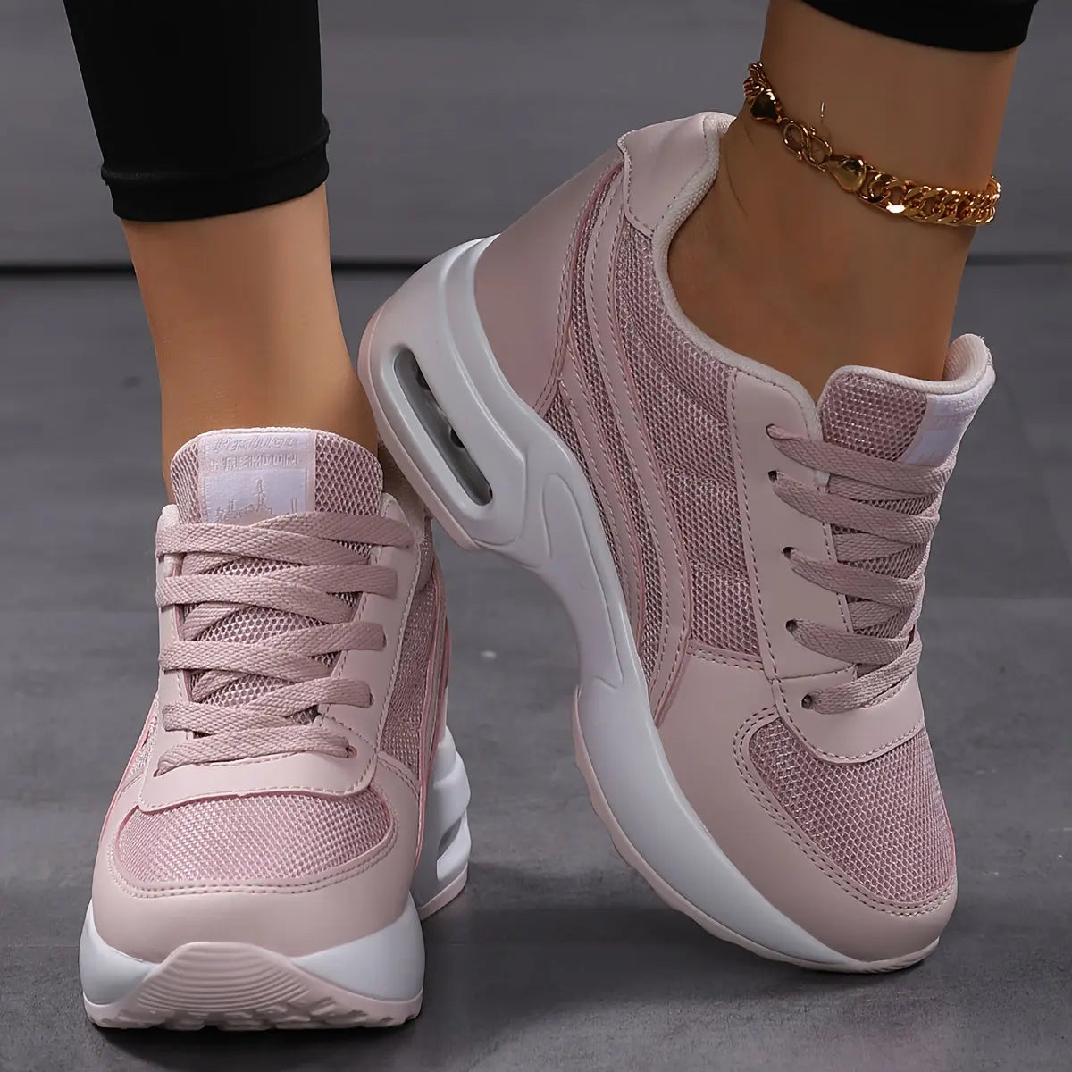 Women's Breathable Mesh Sneakers - Casual Lace-Up, Height-Boosting Platform Shoes with Air Cushion Comfort for All Seasons MyFave Boutique