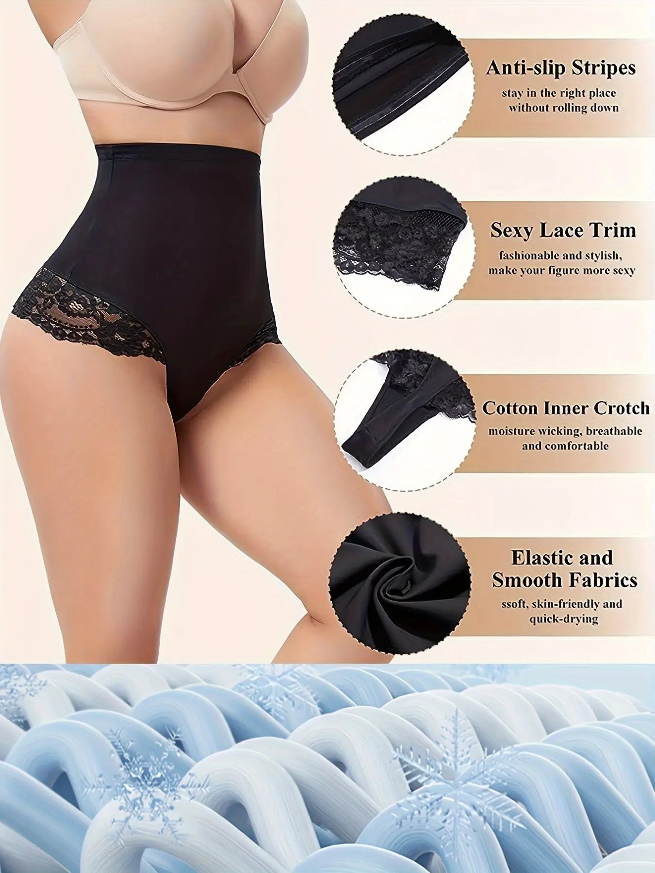 High-Waisted Lace Shaping Thong with Tummy Control, Women's Compression Panties for Slimmer Look MyFave Boutique