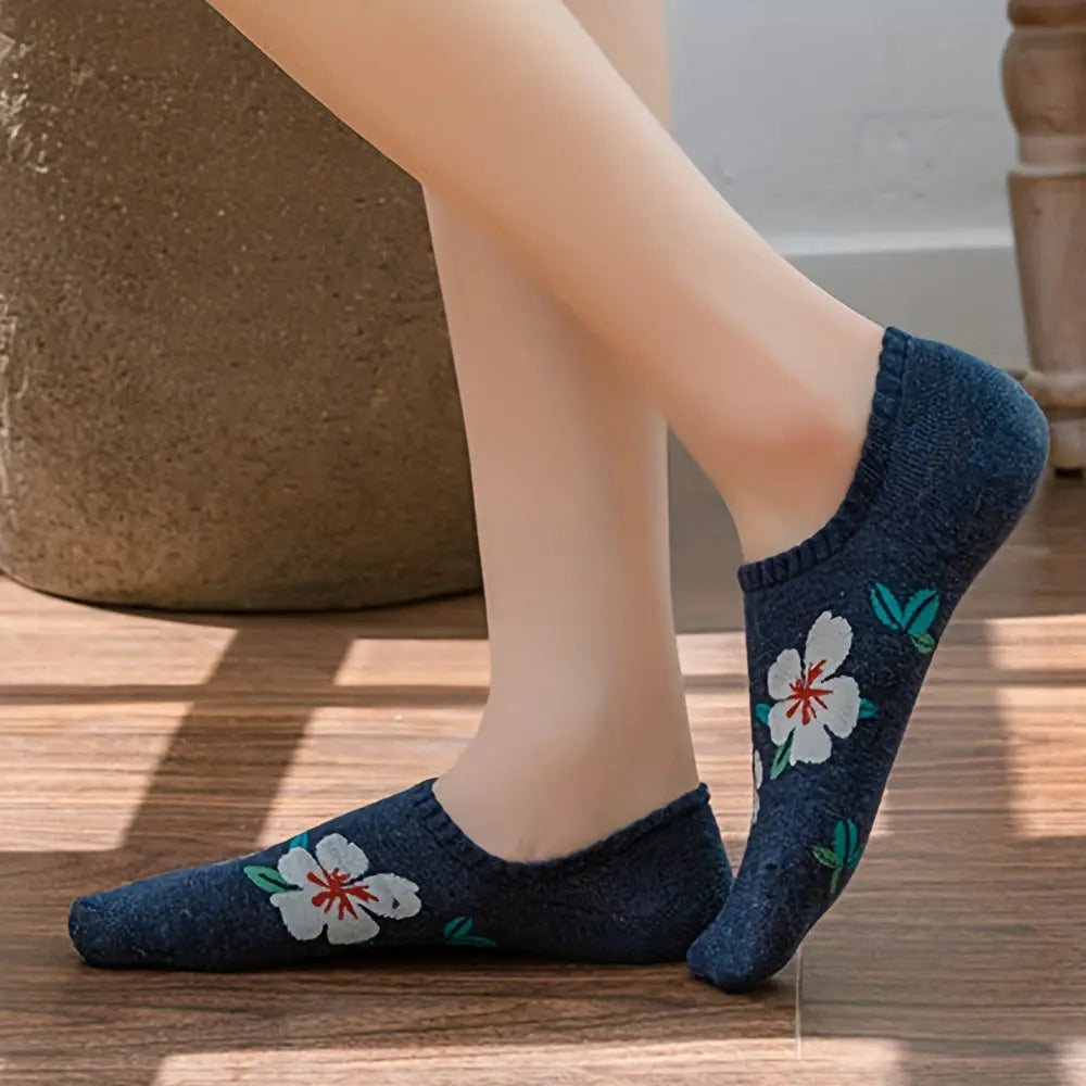 5 Pairs Women Sock Cotton Socks Fashion Flowers Hidden Socks No Show Socks Boat Sock Breathable Low Cut Socks Ankle Sock Invisible Socks Flat Boat Socks MyFave Boutique