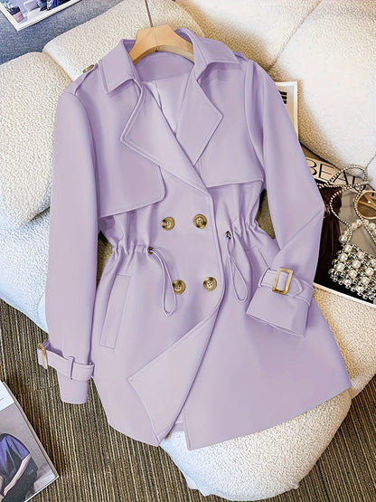 Women's Polyester Blazer Coat, Mid-Length, Classic Style, Polyester Fabric, Machine Washable, Double-Breasted, Open Front, Elegant And Fashionable MyFave Boutique