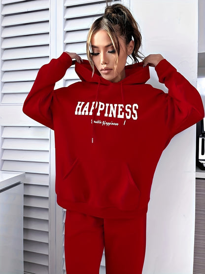 Women's Fashion Casual Letter Pattern Crew Neck Sweatshirt And Jogger Set, Long-sleeved Sweatshirts And Sweatpants Suitable For Winter MyFave Boutique