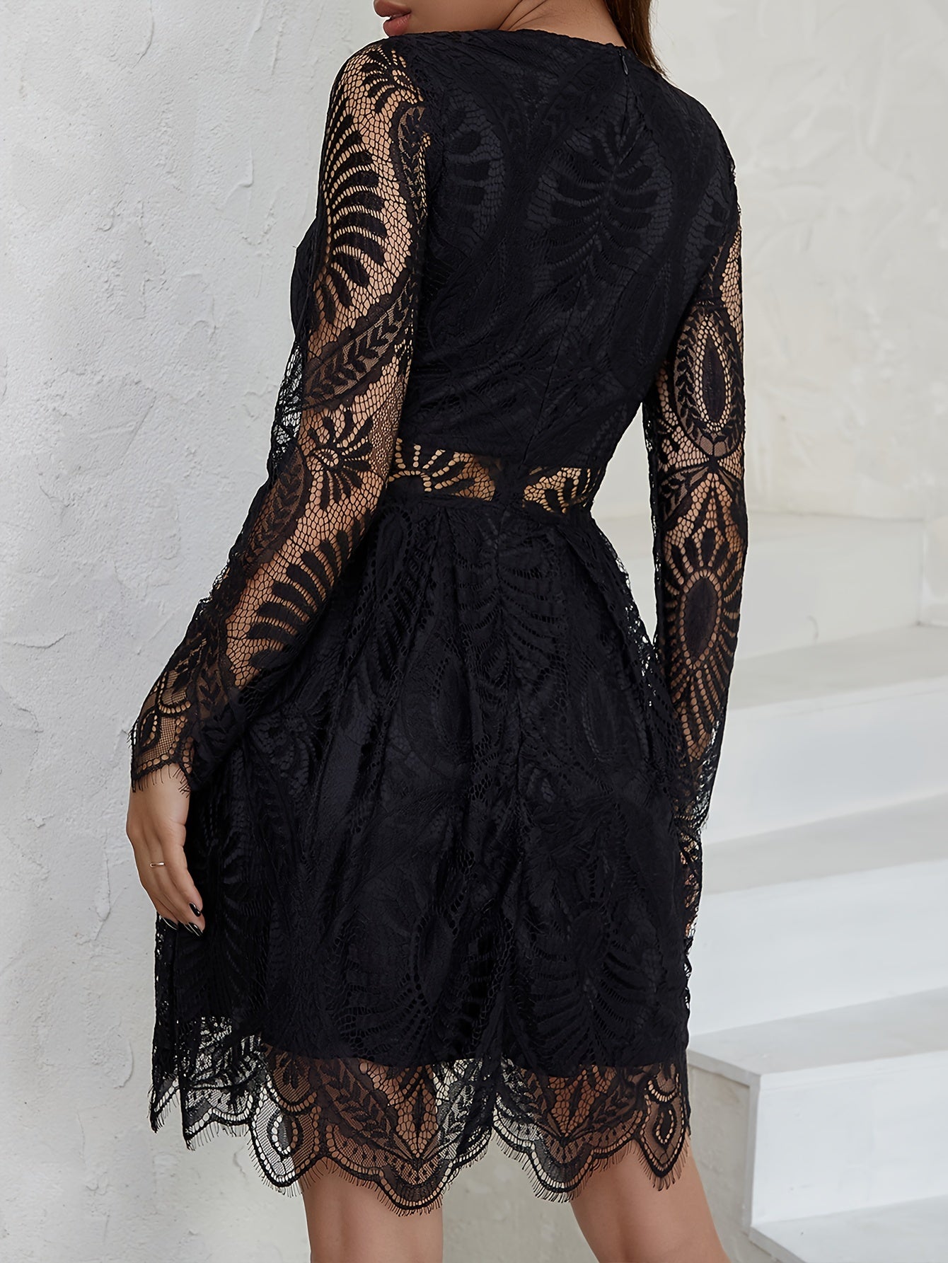 Women's Elegant Lace Dress with Cutout Waist and Long Sleeves - Ideal for Special Occasions MyFave Boutique