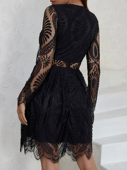 Women's Elegant Lace Dress with Cutout Waist and Long Sleeves - Ideal for Special Occasions MyFave Boutique