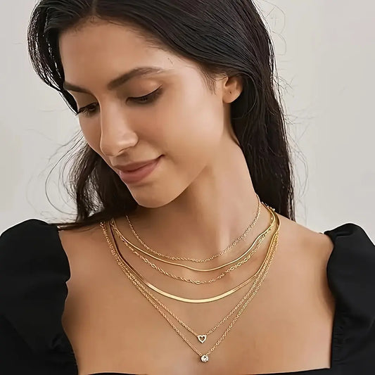 6pcs Golden Chokers Necklace Set For Women Girls, Pendant Necklace, Trendy Dainty Snake Chain Layered Necklaces For Jewelry Gifts MyFave Boutique