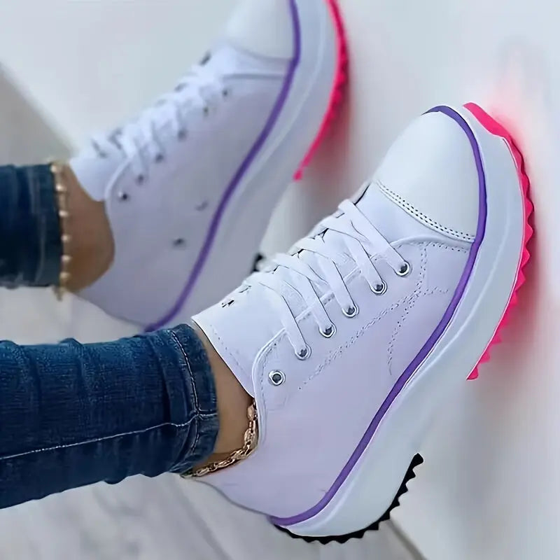 Women's Candy Color Lace-Up Platform Canvas Sneakers, All-Match Walking Trainers MyFave Boutique