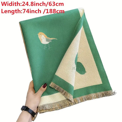 Cute Bird Jacquard Scarf Imitation Cashmere Soft Warm Short Beard Shawl Autumn Winter Coldproof Neck Protection Scarf MyFave Boutique