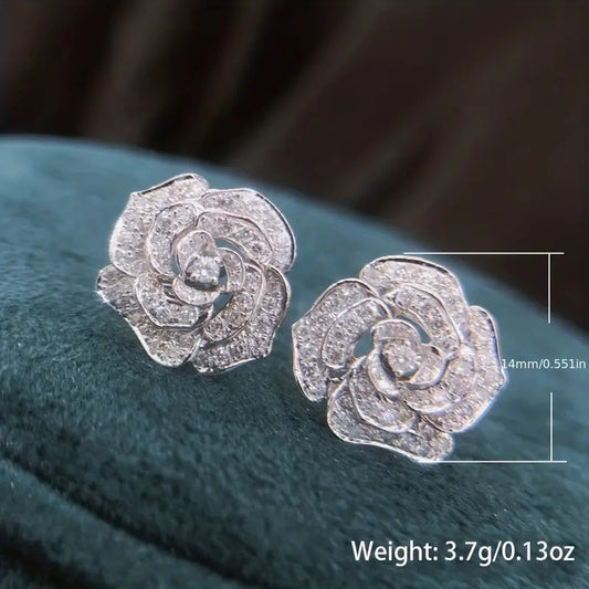 Elegant Silver Rose Flower Stud Earrings - Glamorous Luxury for Women - Delicate Gift MyFave Boutique