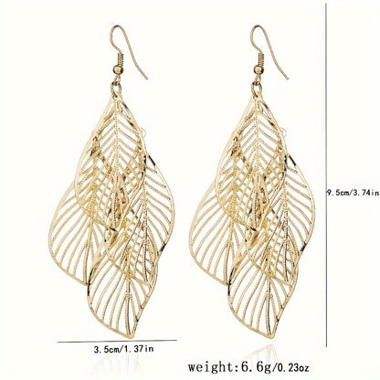 3 Pairs of Multi-layer Hollow Leaf Pendants, Golden Pendants, Bohemian Retro Style Alloy Silver Plated Jewelry, Exquisite Women's Gifts MyFave Boutique