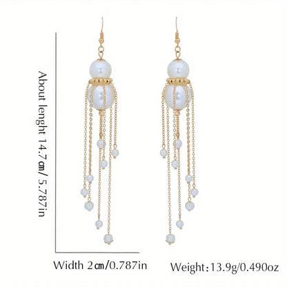 1Pair French-Style Elegant Imitation Pearl Drop & Dangle Earrings with 925 Sterling Silver Hooks, Long Tassel Design Fashion Accessories for Daily and Wedding Occasions, No Feather E1101 MyFave Boutique