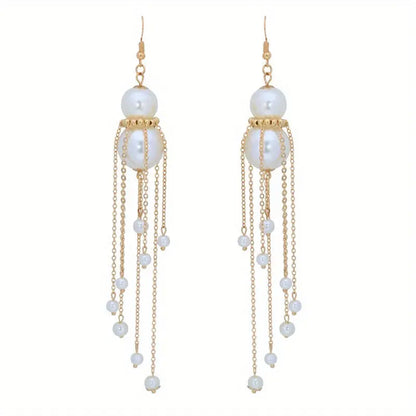 1Pair French-Style Elegant Imitation Pearl Drop & Dangle Earrings with 925 Sterling Silver Hooks, Long Tassel Design Fashion Accessories for Daily and Wedding Occasions, No Feather E1101 MyFave Boutique