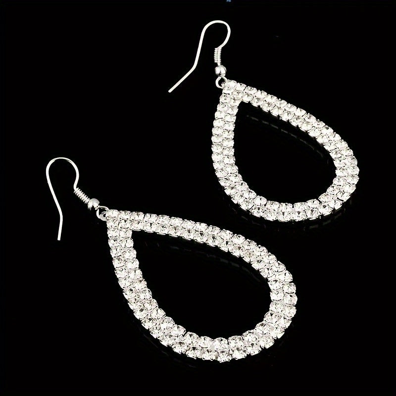 3 Pairs Of Hollow Water Droplets Design Shiny Artificial Diamond Decorative Pendant Earrings Elegant And Simple Daily Casual Style MyFave Boutique