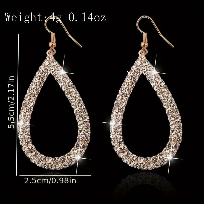 3 Pairs Of Hollow Water Droplets Design Shiny Artificial Diamond Decorative Pendant Earrings Elegant And Simple Daily Casual Style MyFave Boutique