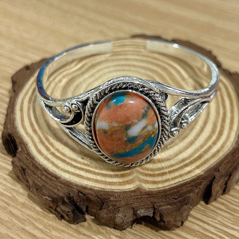 Bohemian Elegant Turquoise Cuff Bracelet, Vintage Style Open Bangle with Unique Random Stone Patterns, Perfect for Anniversary and Birthday Parties, Boho Chic Arm Jewelry MyFave Boutique