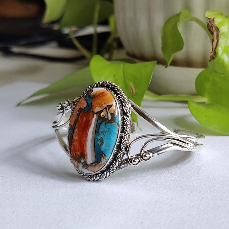 Bohemian Elegant Turquoise Cuff Bracelet, Vintage Style Open Bangle with Unique Random Stone Patterns, Perfect for Anniversary and Birthday Parties, Boho Chic Arm Jewelry MyFave Boutique