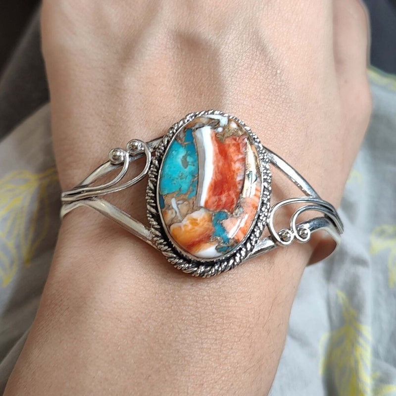 Bohemian Elegant Turquoise Cuff Bracelet, Vintage Style Open Bangle with Unique Random Stone Patterns, Perfect for Anniversary and Birthday Parties, Boho Chic Arm Jewelry MyFave Boutique