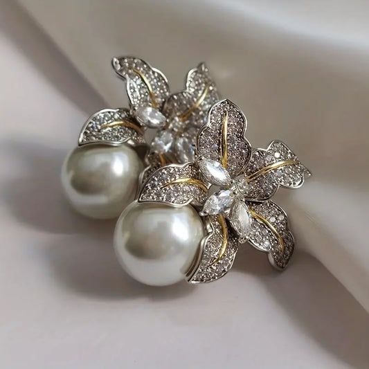 Elegant Vintage Stud Earrings with Exquisite Flower and Imitation Pearl Design for Women's Banquets and Parties MyFave Boutique