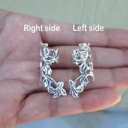 1 Pair Women's Antique Silver Color Spring Leaf Ear Cuff Cartilage Earrings Unique Ear Clip Flower Handmade Jewelry Bride Wedding Gifts MyFave Boutique