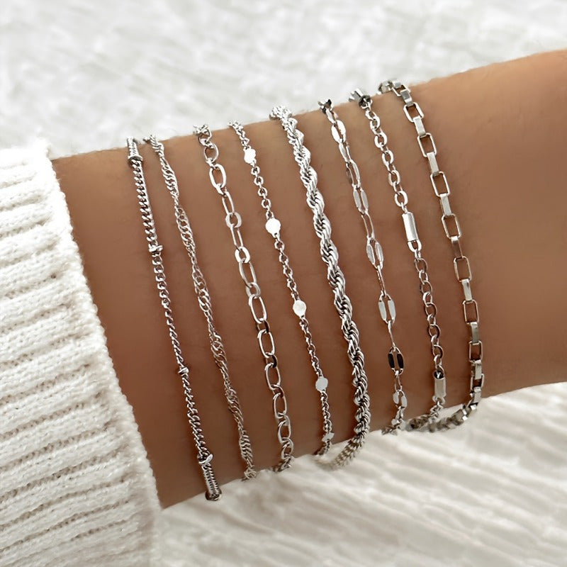 8pcs Dainty Chic Minimalist Thin Chain Bracelet Set - Elevate Your Style with Delicate Hand Chains for Everyday Wear, Mix-and-Match Jewelry Decoration, and Effortless Accessorizing MyFave Boutique