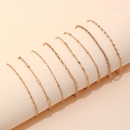 8pcs Dainty Chic Minimalist Thin Chain Bracelet Set - Elevate Your Style with Delicate Hand Chains for Everyday Wear, Mix-and-Match Jewelry Decoration, and Effortless Accessorizing MyFave Boutique