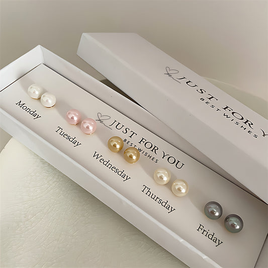 10-Piece 7-Day Pearlescent Stud Earrings Set - Vibrant Multi-Color Imitation Pearls, Elegant Simple Design, Hypoallergenic, Nickel-Free, Comfortable to Wear, Ideal for Weekly Wear, Gifting, or Special Occasions - Comes with Gift Box MyFave Boutique