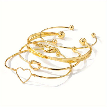 4pcs/Set Golden Color Knotted Love Cuff Bangle Stackable Bracelet Alloy Hand Decoration Jewelry Gift MyFave Boutique