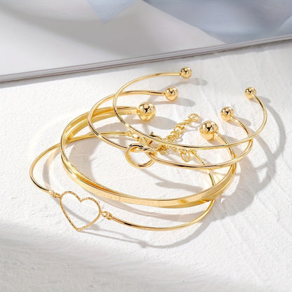 4pcs/Set Golden Color Knotted Love Cuff Bangle Stackable Bracelet Alloy Hand Decoration Jewelry Gift MyFave Boutique