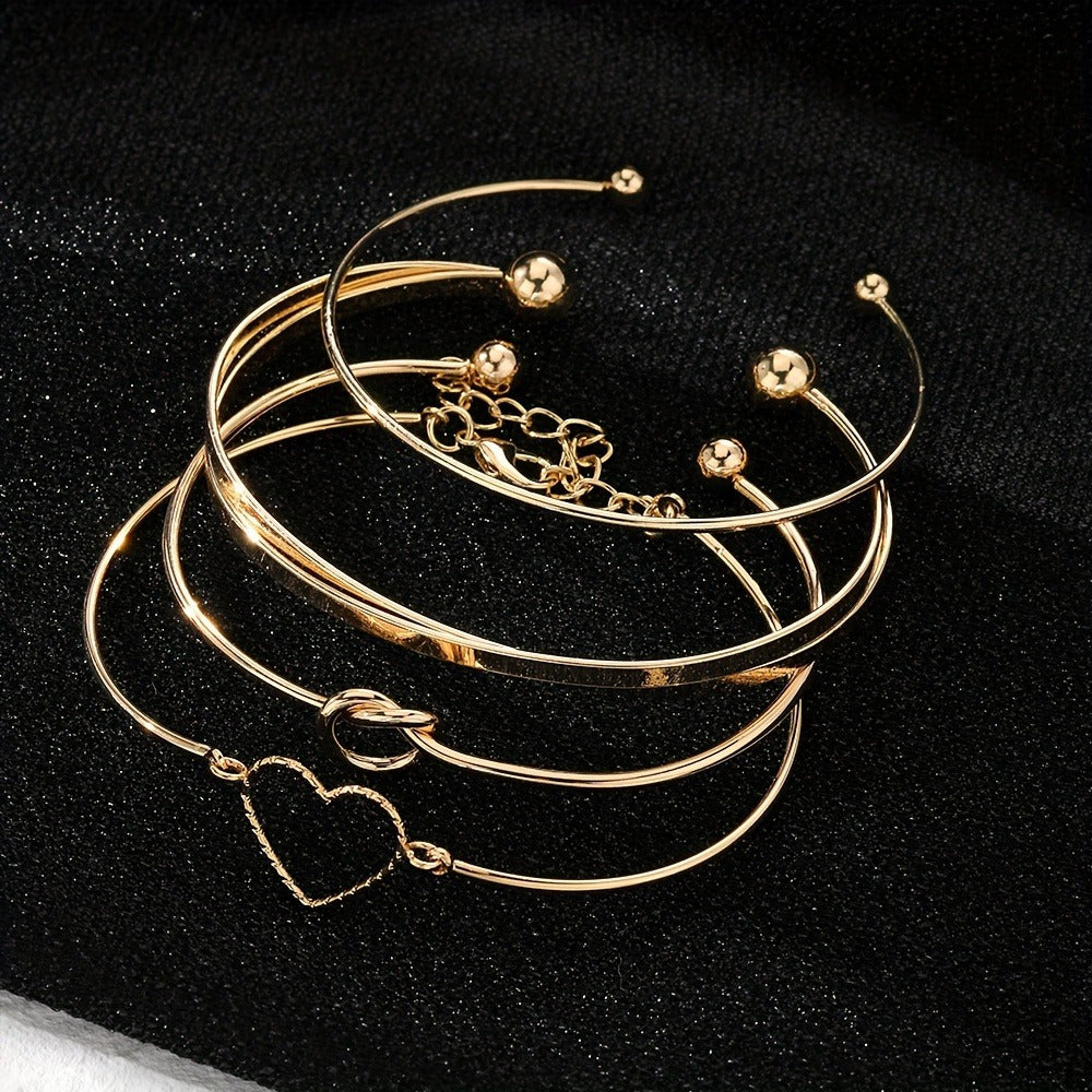 4pcs/Set Golden Color Knotted Love Cuff Bangle Stackable Bracelet Alloy Hand Decoration Jewelry Gift MyFave Boutique