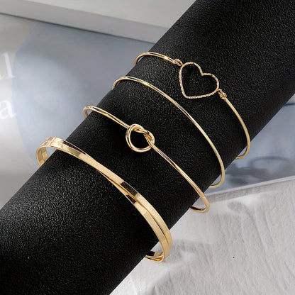 4pcs/Set Golden Color Knotted Love Cuff Bangle Stackable Bracelet Alloy Hand Decoration Jewelry Gift MyFave Boutique