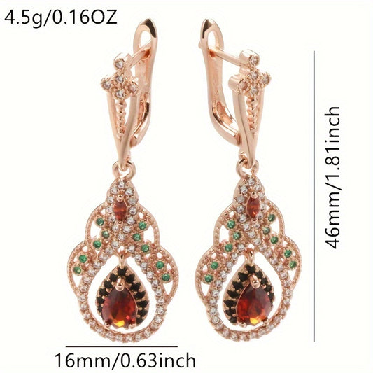 1pair Golden Color Teardrop Drop Earrings For Women Crystal Flower Red Zircon Earrings For Women Vintage Boho Jewelry MyFave Boutique