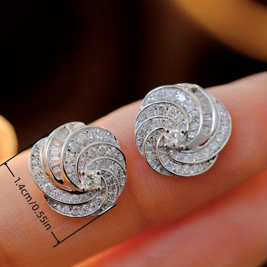 Delicate Flower Shaped Stud Earrings Zircon Inlaid Silver Plated Elegant Luxury Style Suitable For Women Wedding Engagement Party Earrings ( No Box) MyFave Boutique