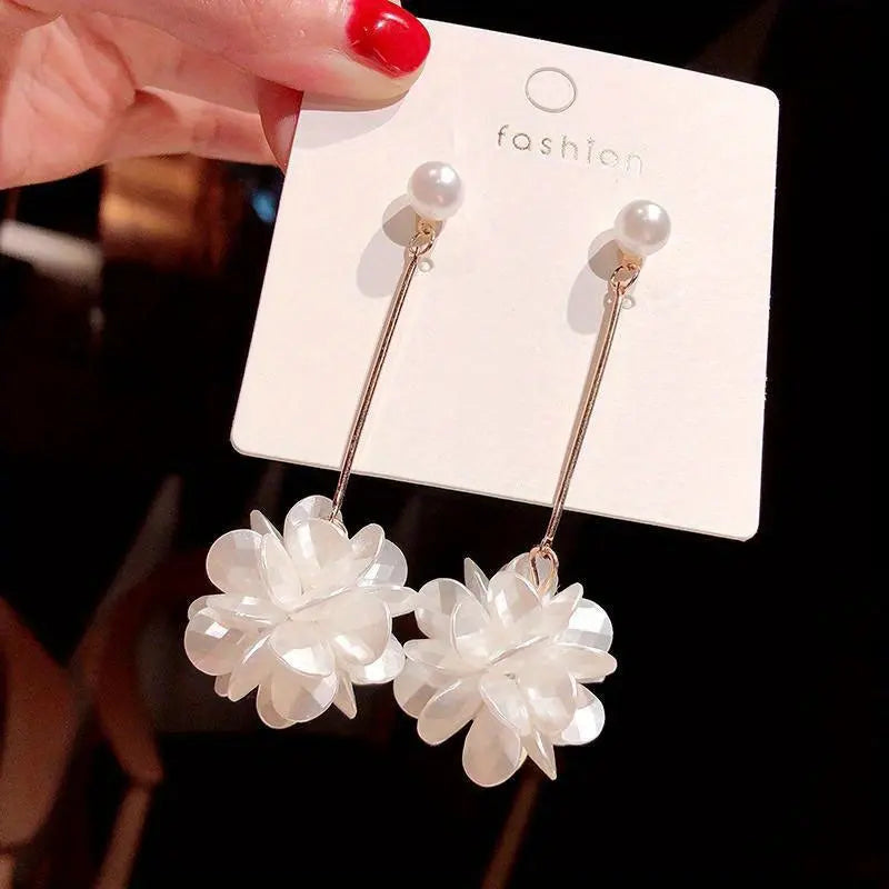 Elegant Faux Pearl Flower Dangle Earrings - 925 Silvery Post, Perfect for Daily Wear & Gifts MyFave Boutique