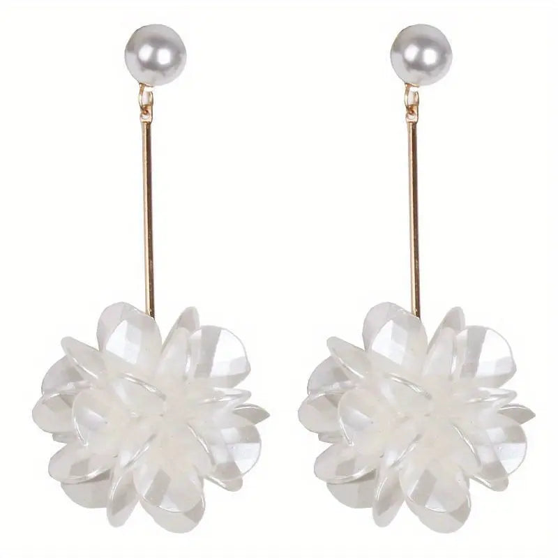 Elegant Faux Pearl Flower Dangle Earrings - 925 Silvery Post, Perfect for Daily Wear & Gifts MyFave Boutique