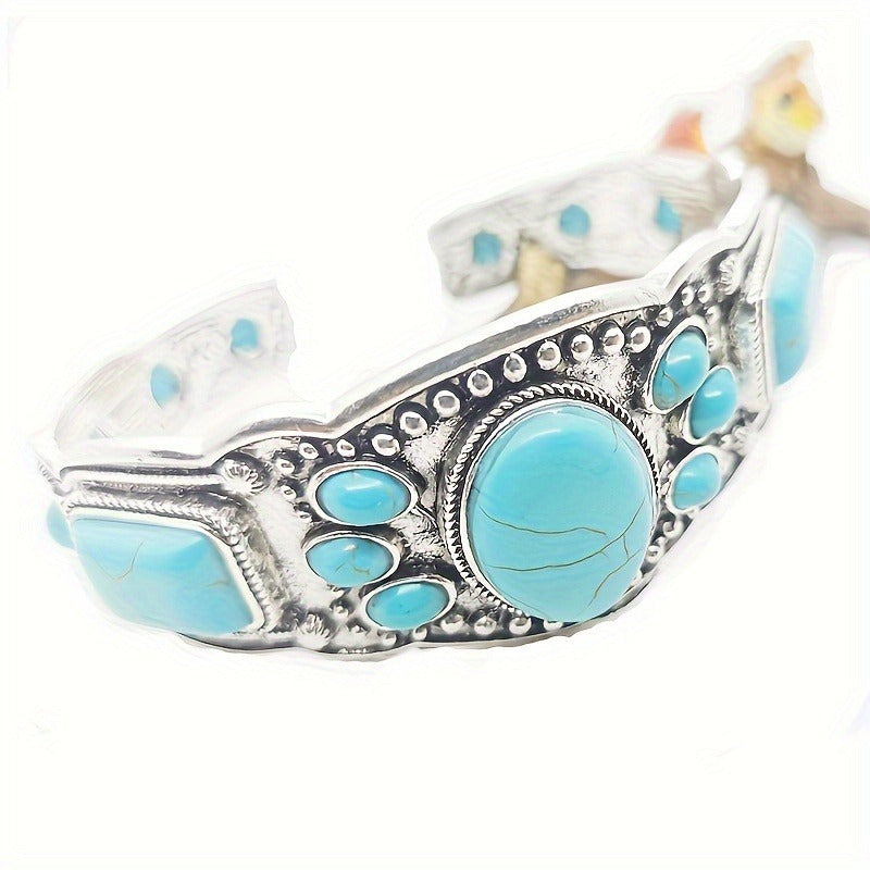 1pcs/Retro Bohemian Natural Turquoise Cuff Bracelet Ethnic-style Holiday Leisure Travel Accessories for Women Bohemian Exquisite Accessories MyFave Boutique