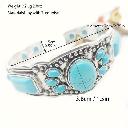 1pcs/Retro Bohemian Natural Turquoise Cuff Bracelet Ethnic-style Holiday Leisure Travel Accessories for Women Bohemian Exquisite Accessories MyFave Boutique