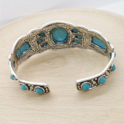 1pcs/Retro Bohemian Natural Turquoise Cuff Bracelet Ethnic-style Holiday Leisure Travel Accessories for Women Bohemian Exquisite Accessories MyFave Boutique