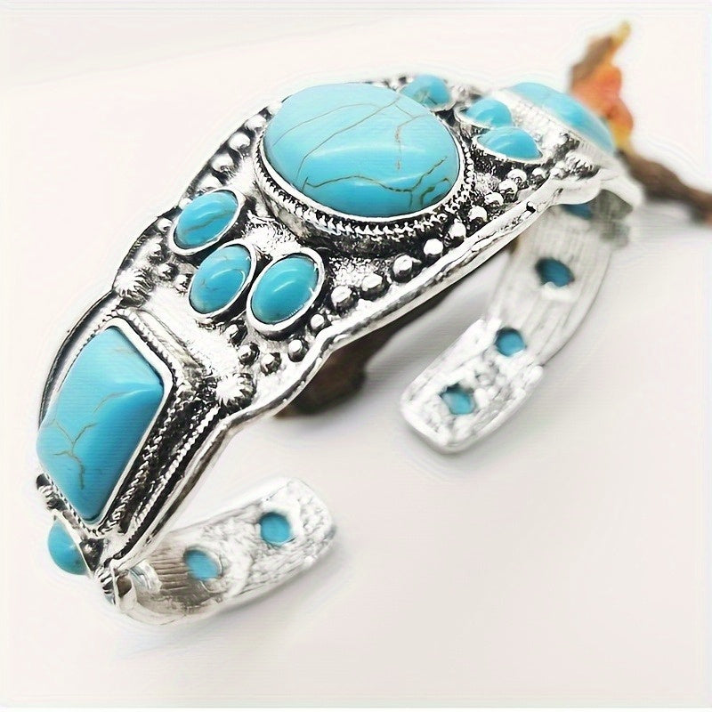 1pcs/Retro Bohemian Natural Turquoise Cuff Bracelet Ethnic-style Holiday Leisure Travel Accessories for Women Bohemian Exquisite Accessories MyFave Boutique