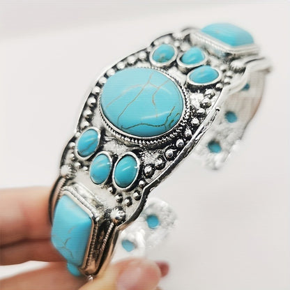 1pcs/Retro Bohemian Natural Turquoise Cuff Bracelet Ethnic-style Holiday Leisure Travel Accessories for Women Bohemian Exquisite Accessories MyFave Boutique