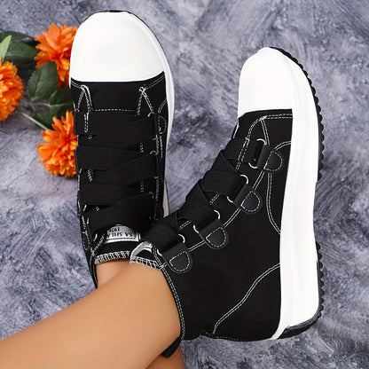 Women's Trendy High-Top Sneakers, Soft Sole Versatile Casual Sports Shoes, Platform Canvas Stylish Boot Sneakers MyFave Boutique