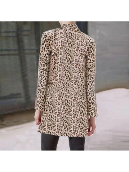 Leopard Print Open Front Blazer, Elegant Long Sleeve Windbreaker Blazer For Business & Club, Women's Clothing MyFave Boutique